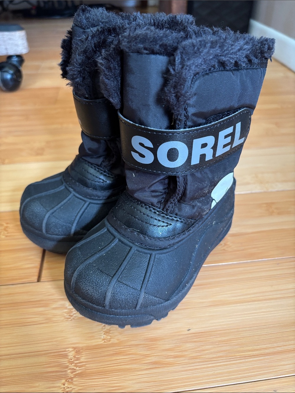 Sorel Black Kids Faux-Fur Winter Boots